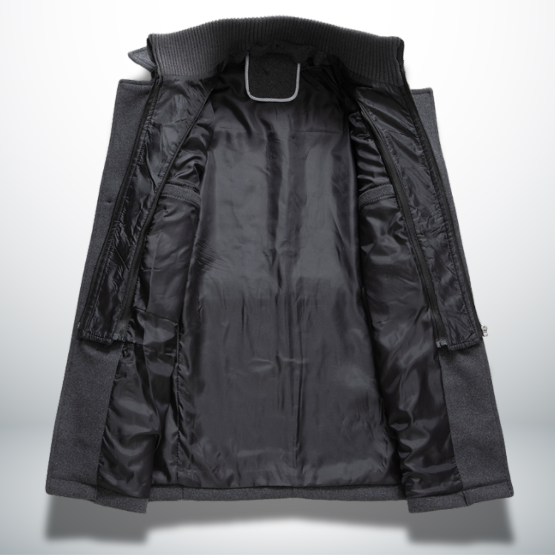 Classic elegant winter overcoat, close-up detail