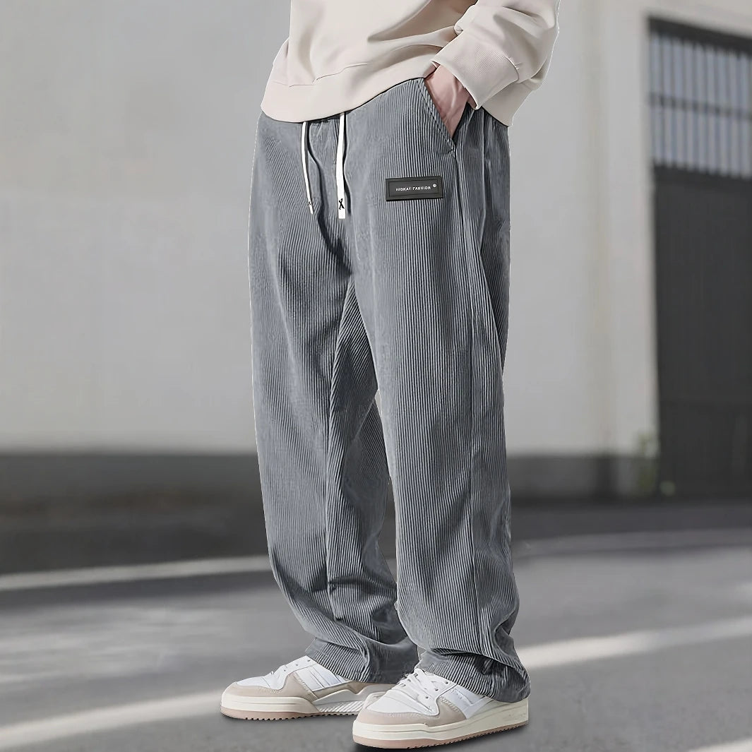 Corduroy sweatpants with deep pockets, gray color view