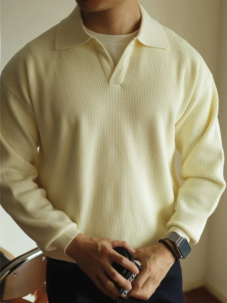 Relaxed fit polo sweater, apricot color view