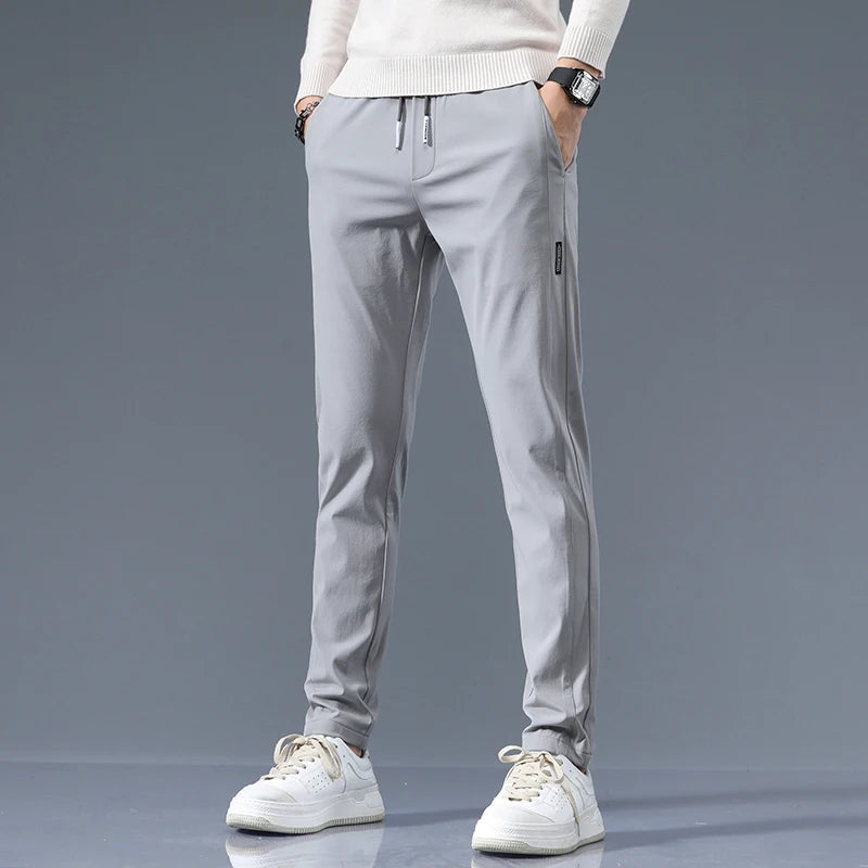 Slim fit cotton trousers, light gray color view
