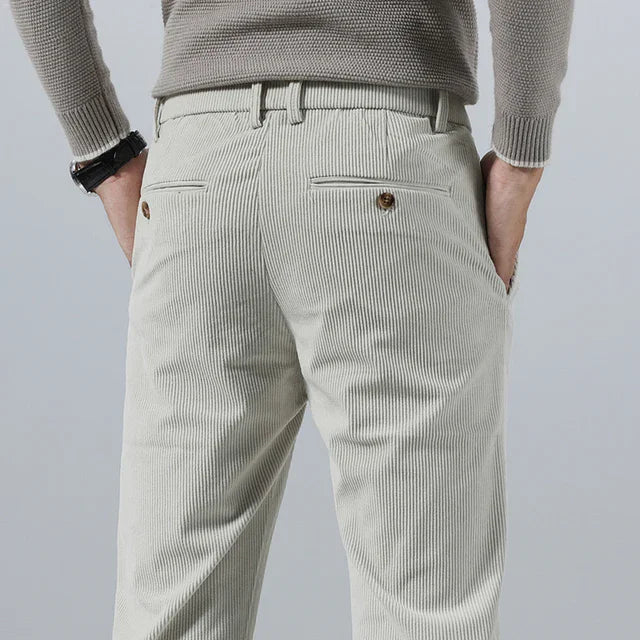 Elegant everyday pocket trousers, texture close-up