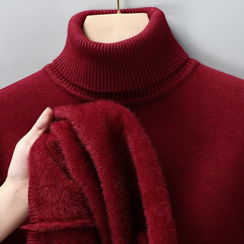 Refined ribbed turtleneck, red styled view