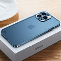 Blue aluminum CNC iPhone case with camera cutout and raised edges