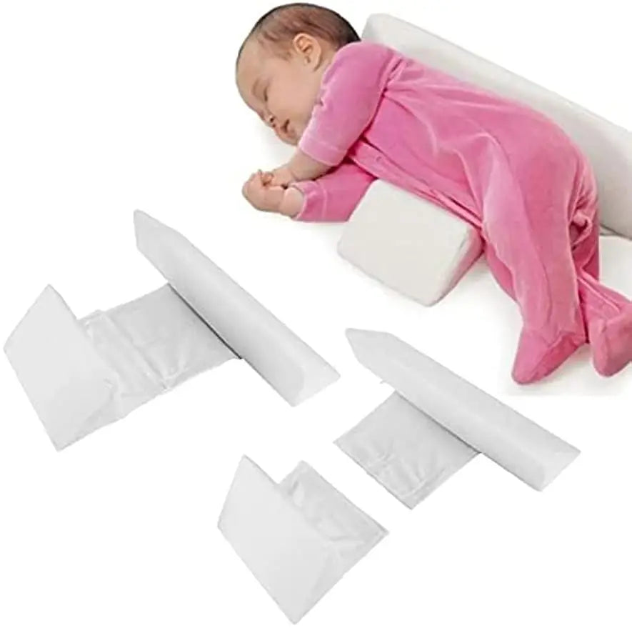 Adjustable baby side sleeper pillow set with white wedge and side support pads