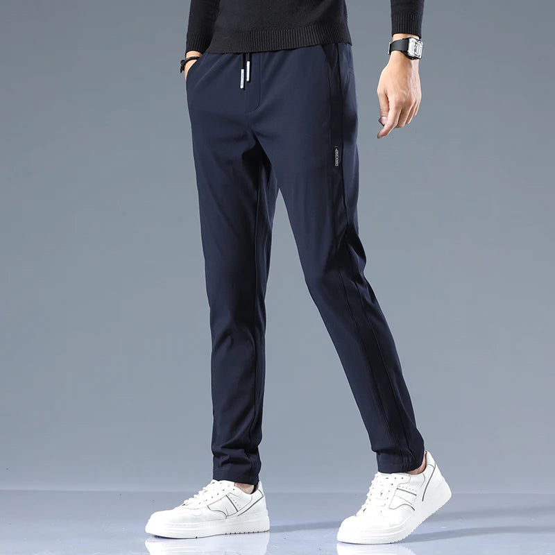 Slim fit cotton trousers, navy color view