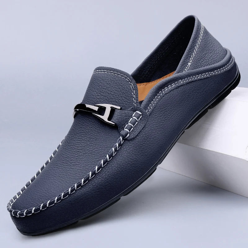 Structured soft-step loafers, blue color view