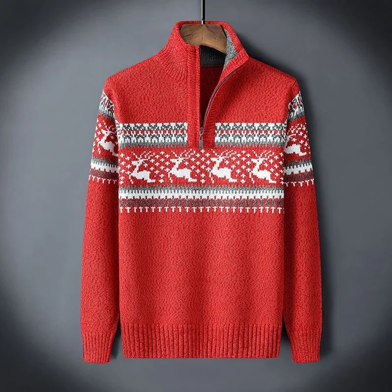 Festive quarter-zip winter sweater, color detail view
