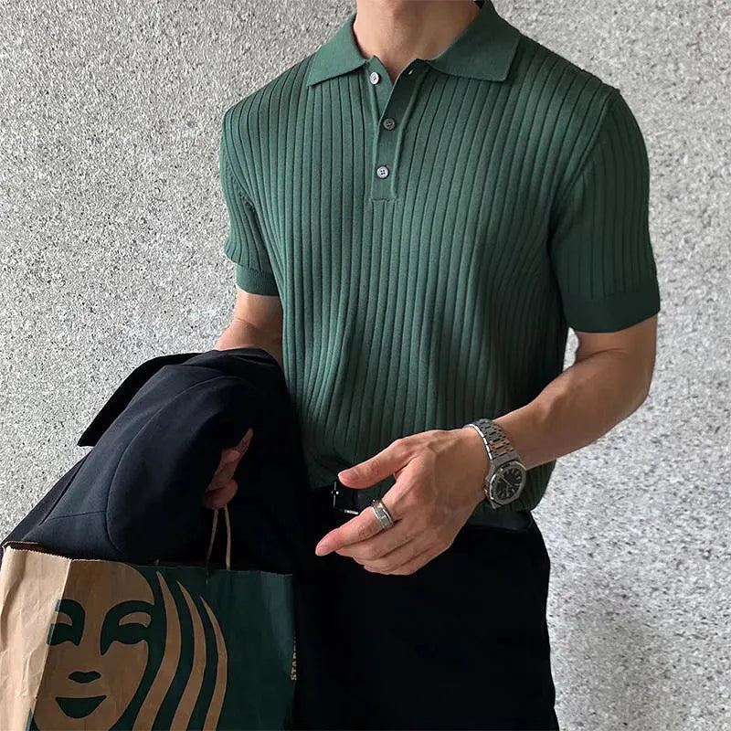 Tailored ribbed texture polo, green color view