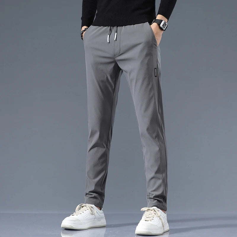 Slim fit cotton trousers, dark gray color view