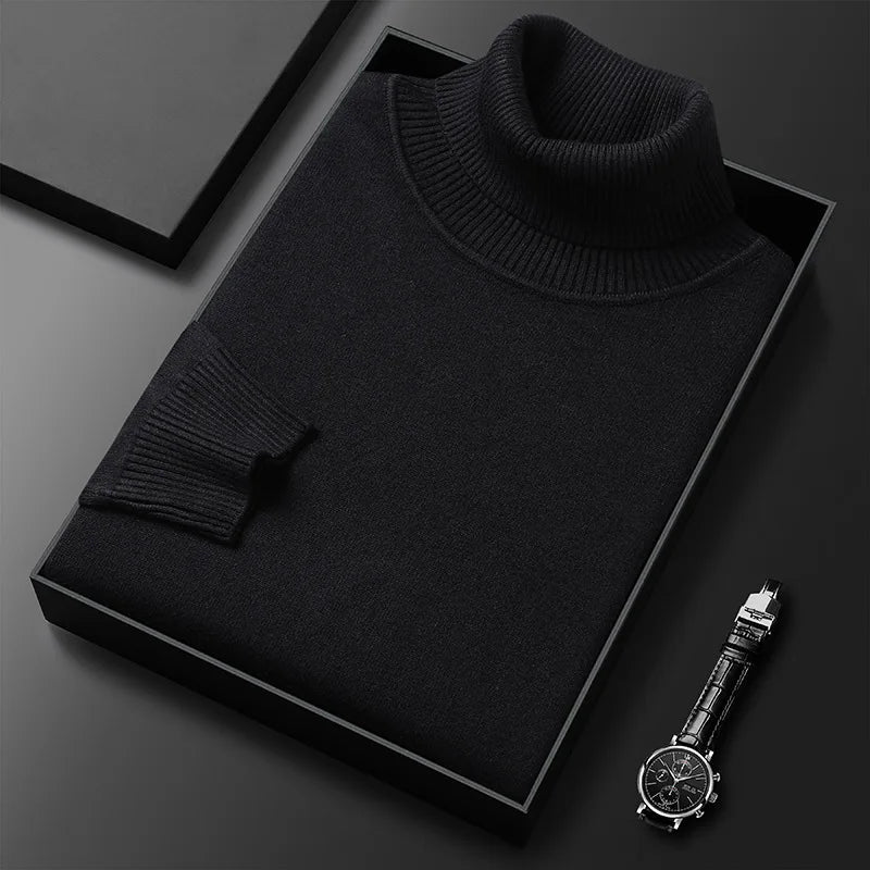 Luxe turtleneck sweater, worn front view
