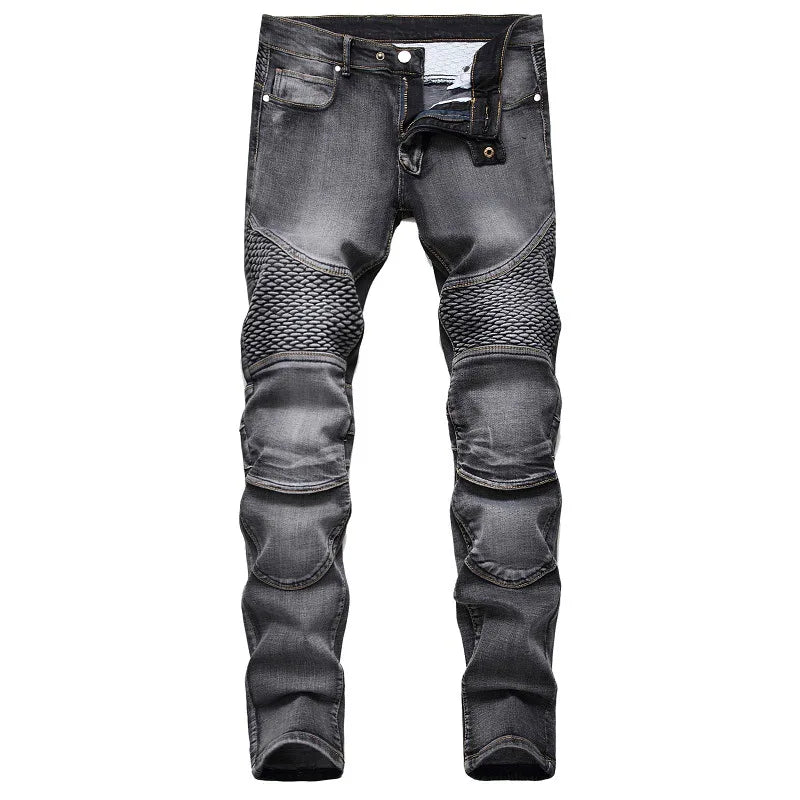 Ribbed panel biker pants, close-up detail