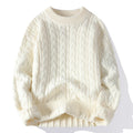Textured cable knit sweater, white front view