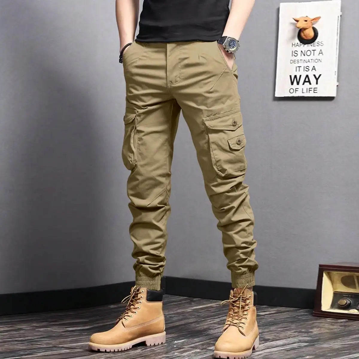 Rugged everyday cargo pants, khaki color view