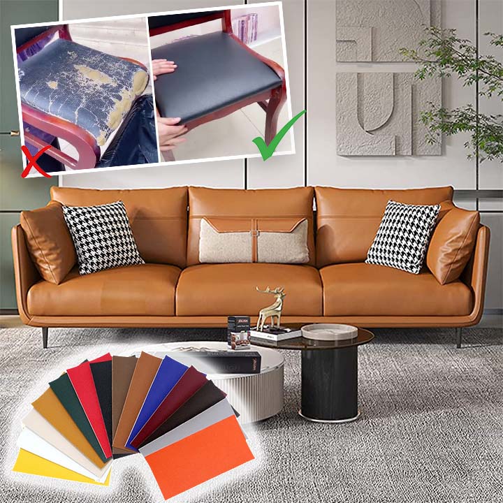 Self-adhesive leather repair patch set with assorted color swatches