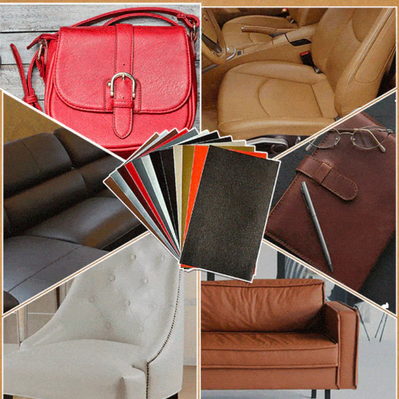 Self-adhesive leather repair patch kit with multiple colored patch sheets