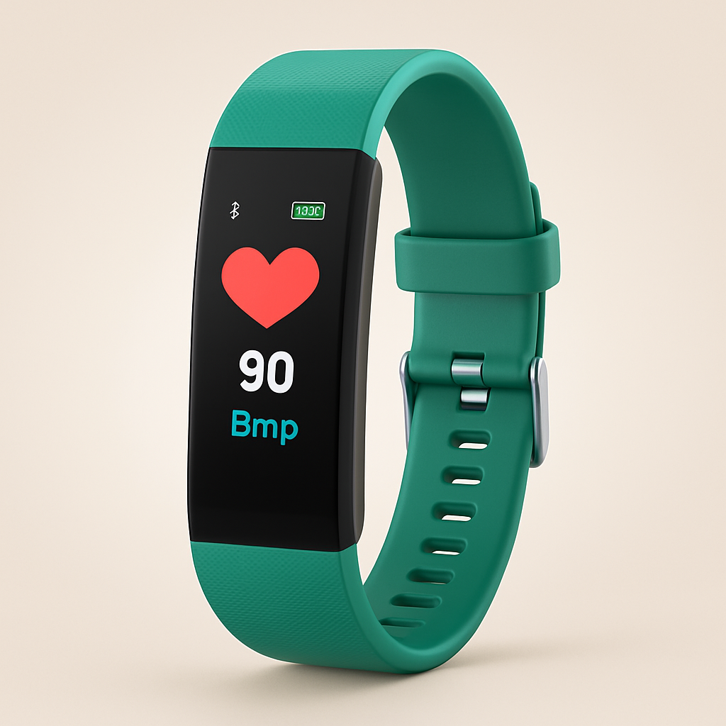 Teal fitness smart watch with heart rate display on a silicone band