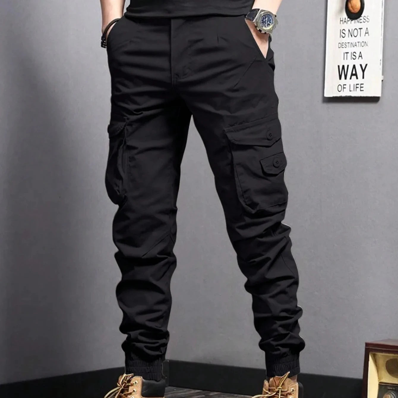 Rugged everyday cargo pants, front view