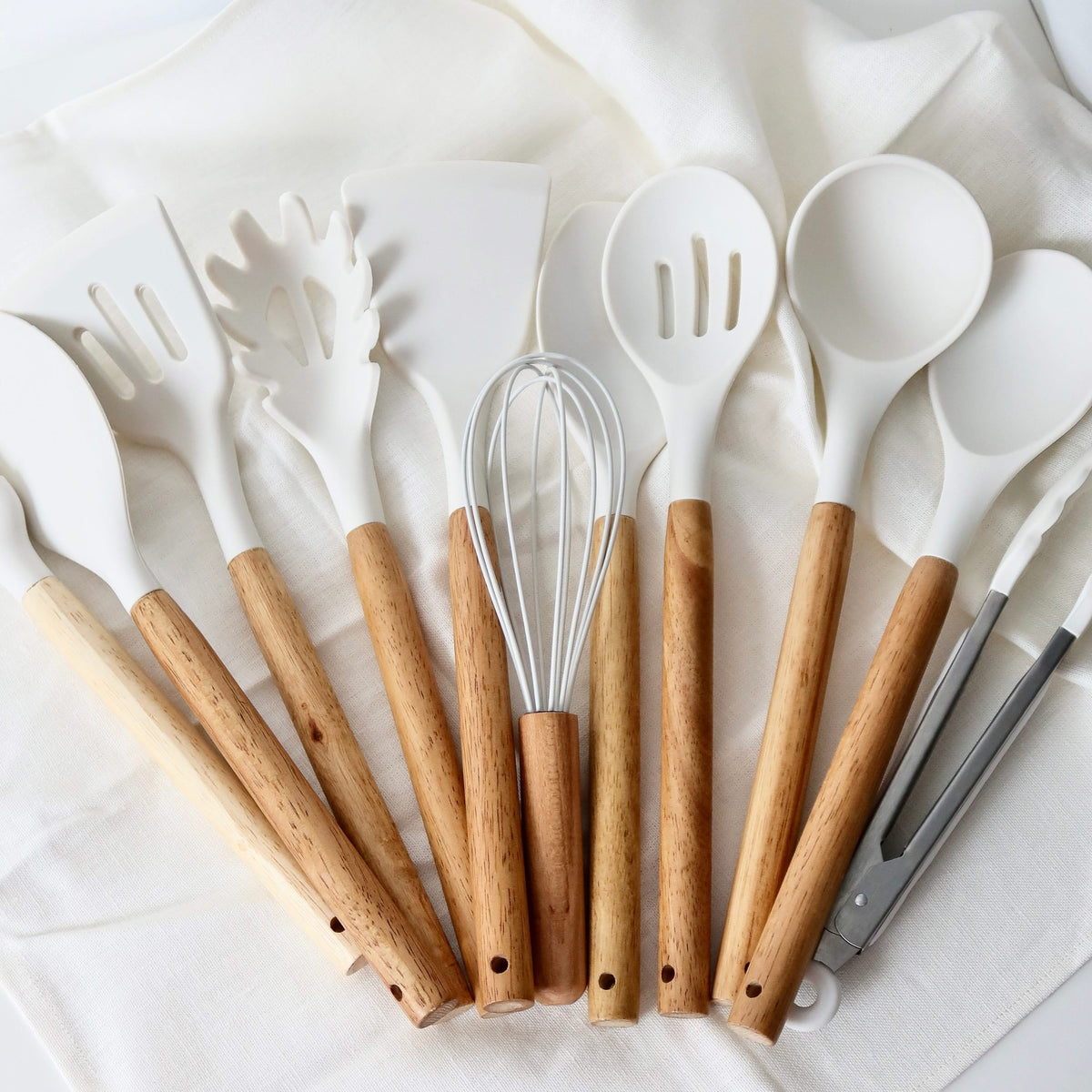 Silicone Utensil Set with Wooden Handles