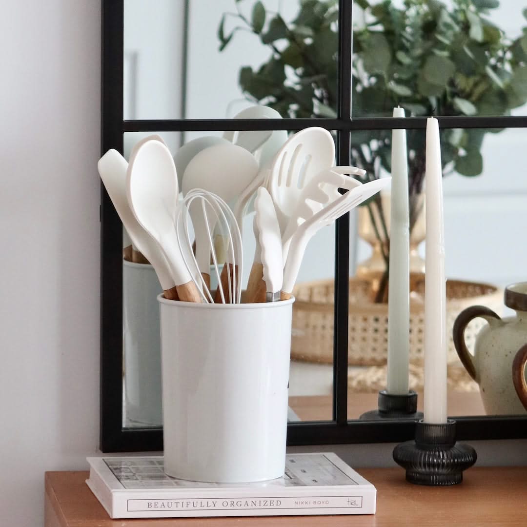 Silicone Utensil Set with Wooden Handles