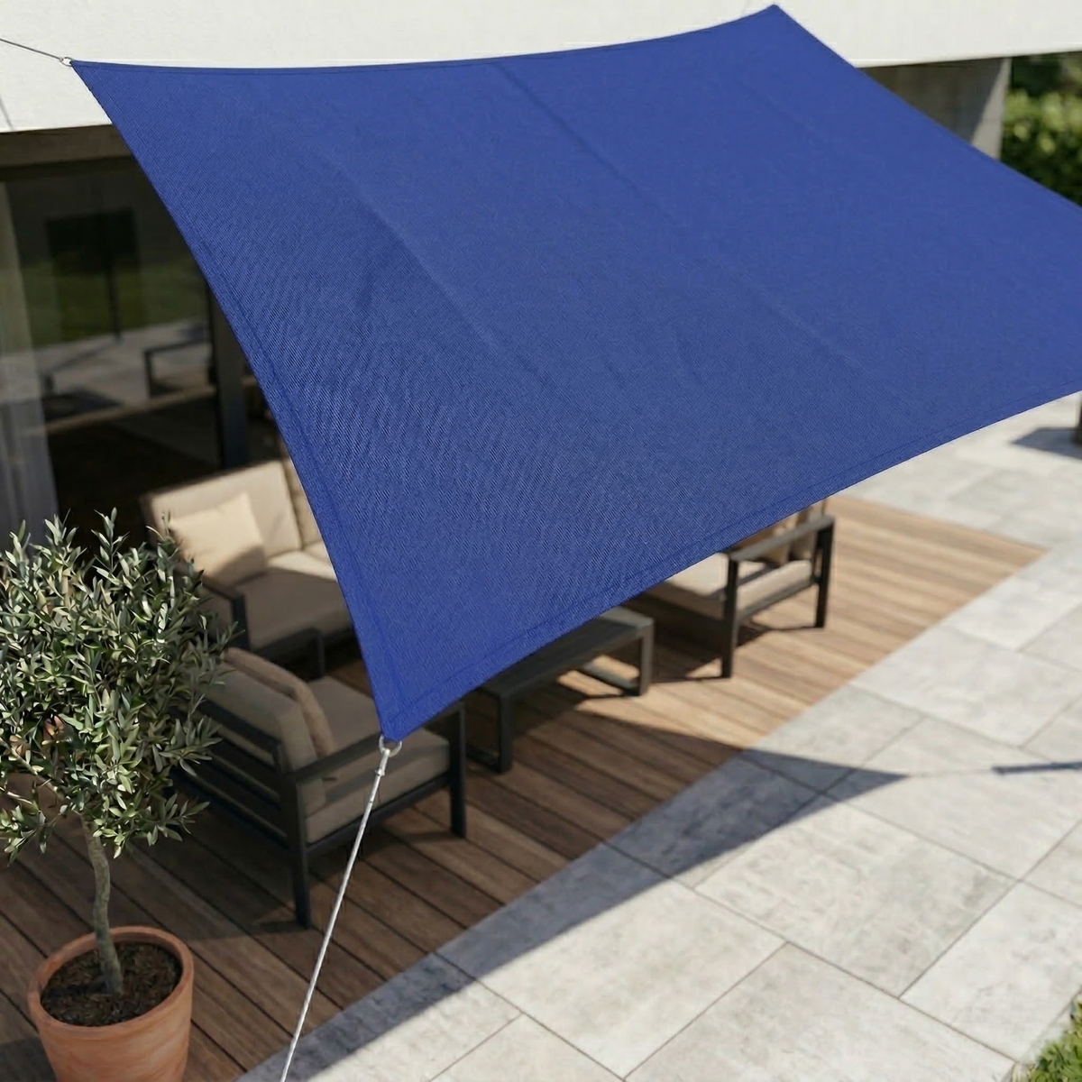 Royal blue waterproof UV shade sail canopy with rope corner ties