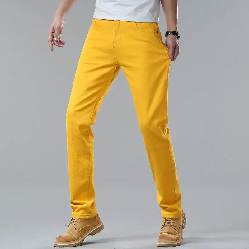 Slim straight-leg tailored pants, styled front view