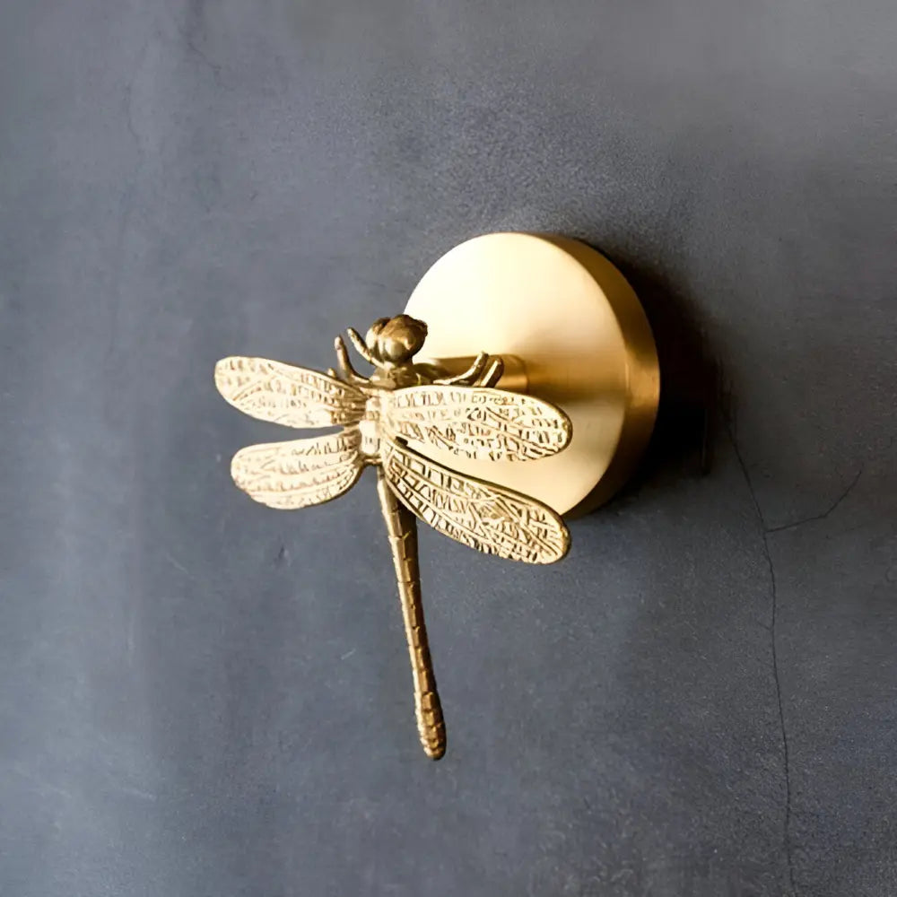 Solid brass animal wall hook with dragonfly design, gold finish