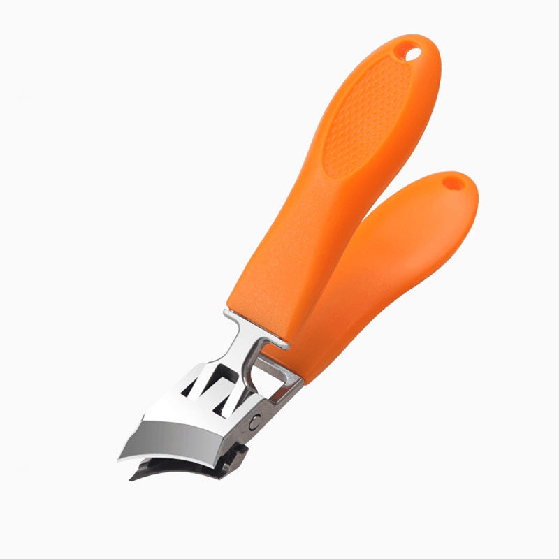 Orange extra-wide heavy-duty nail clipper, angled view with curved blades