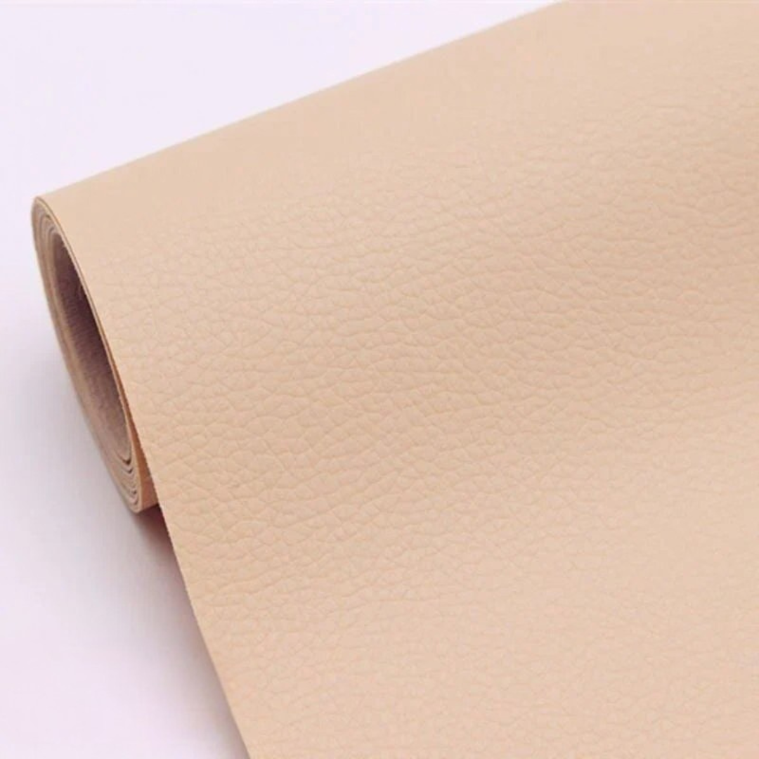 Self-adhesive leather patch repair roll in light beige with textured grain finish