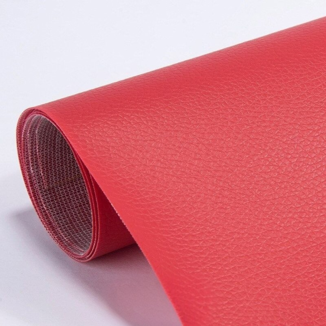 Self-adhesive leather patch repair kit roll, red pebbled finish
