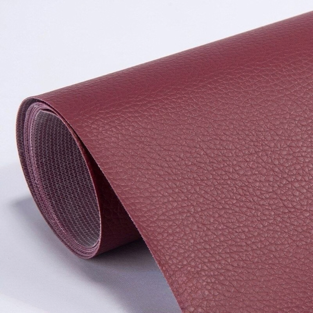 Self-adhesive leather patch repair kit roll, burgundy pebbled leather texture