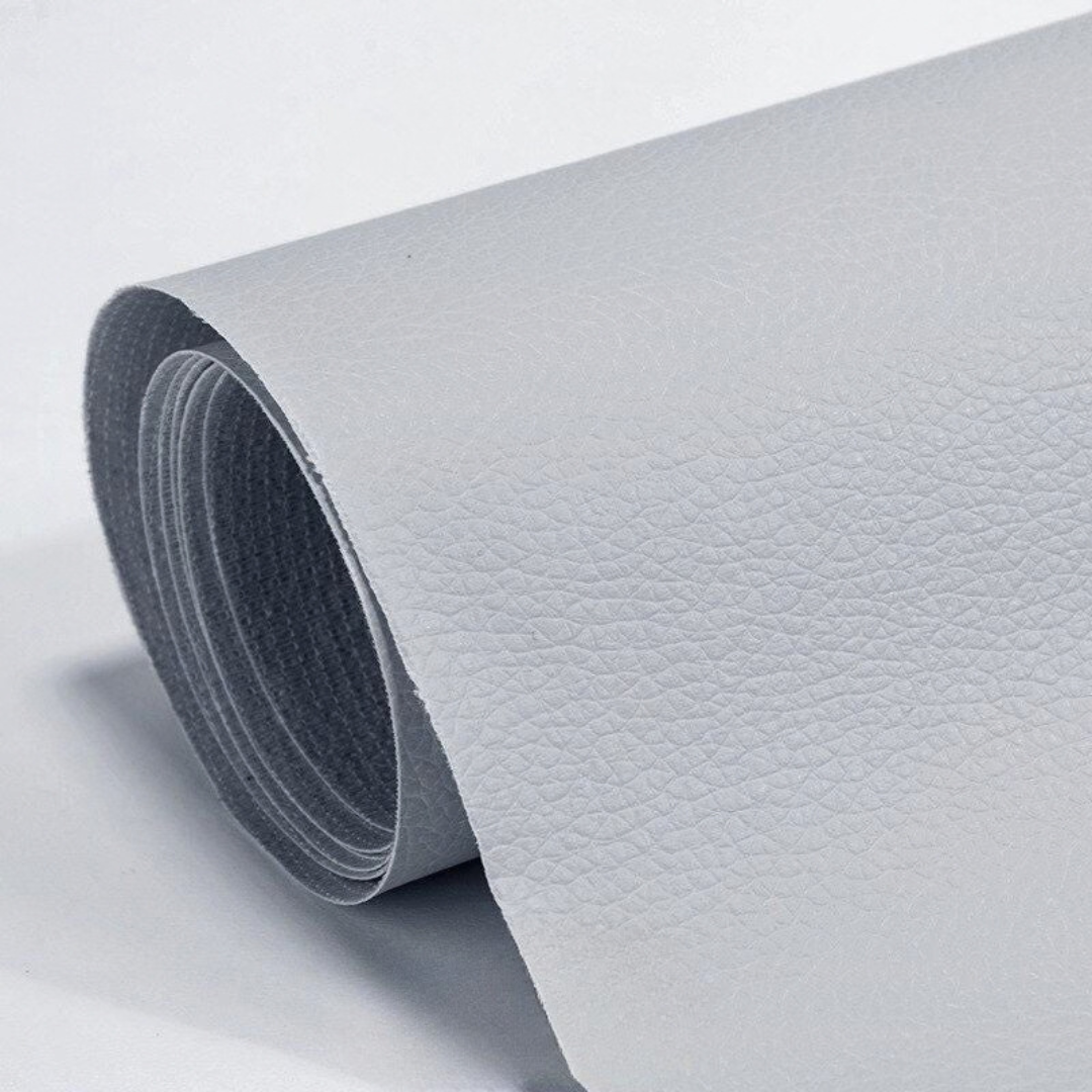 Self-adhesive leather patch repair kit roll, light gray pebbled leather texture