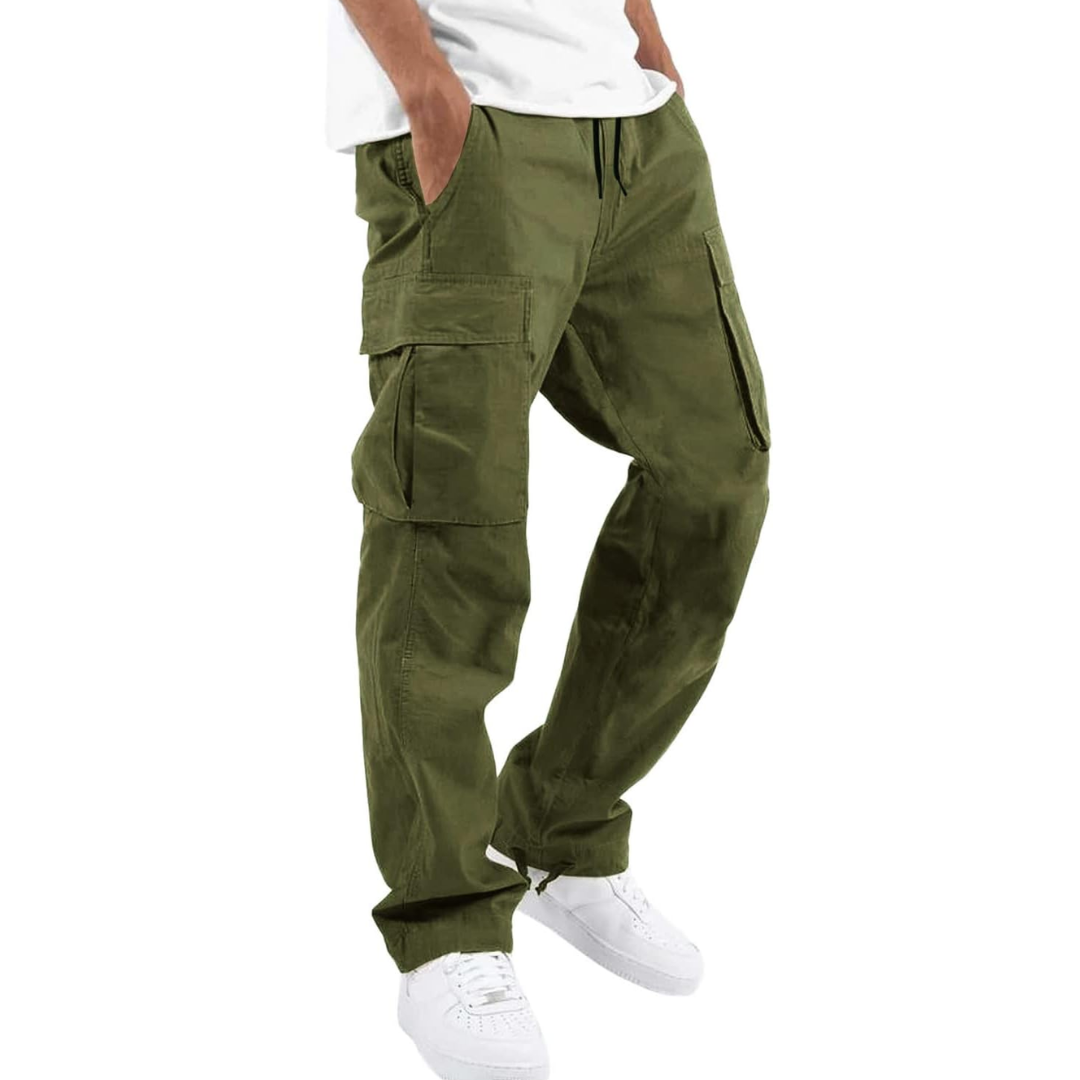 Street-ready utility cargo pants, army green color view