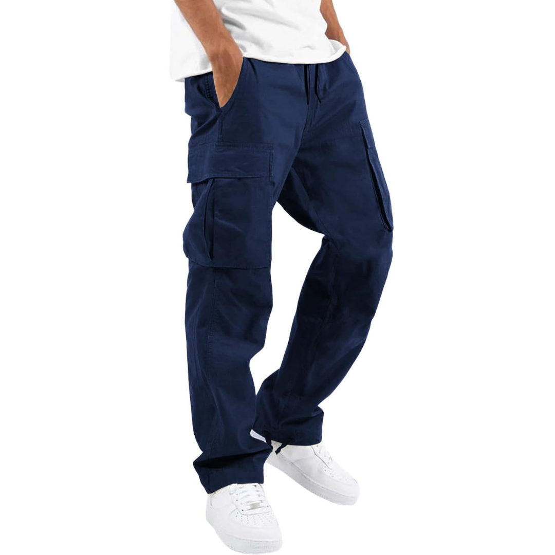 Street-ready utility cargo pants, navy blue color view