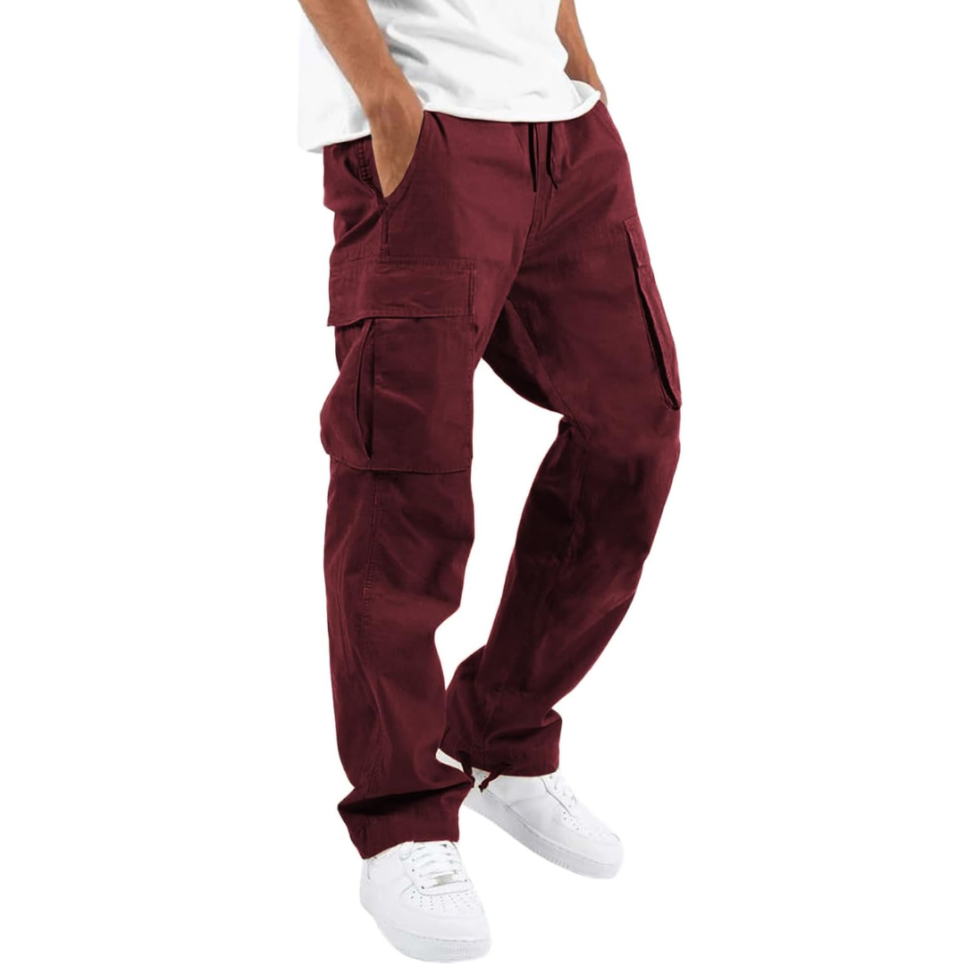 Street-ready utility cargo pants, wine red color view