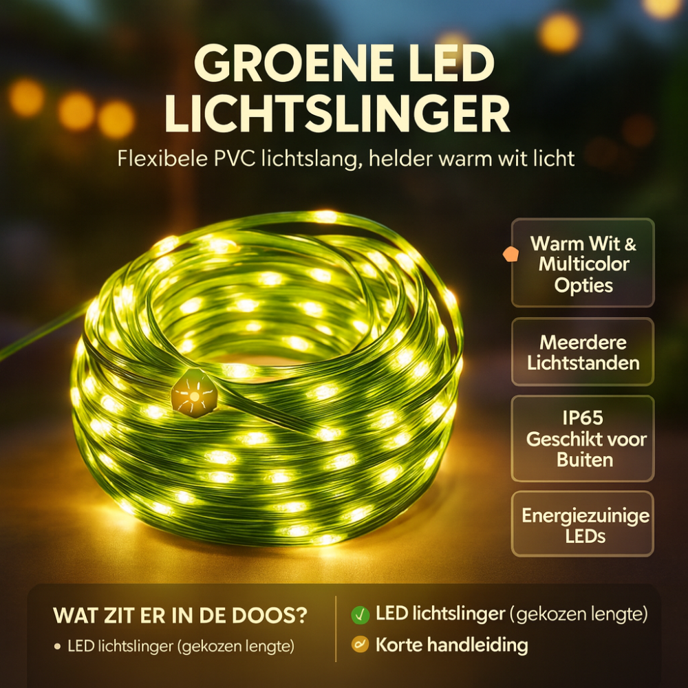 Coiled warm white LED string lights with control box, suited for outdoor use