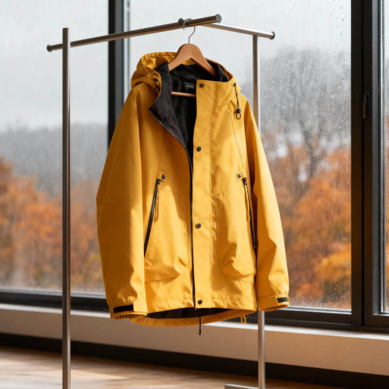 Adjustable hood softshell jacket, texture close-up