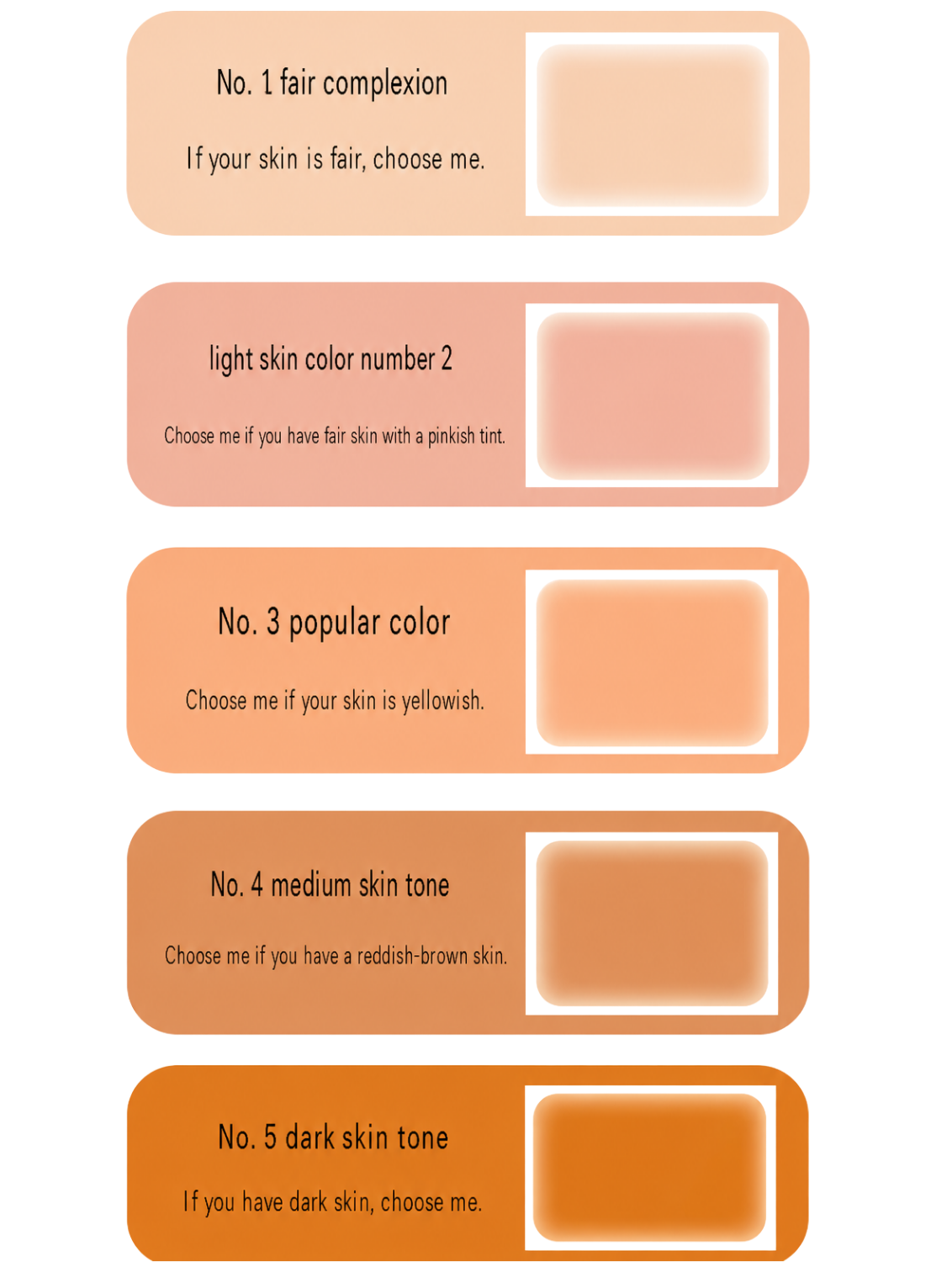 Waterproof scar concealer patch color swatches from fair to dark tone squares