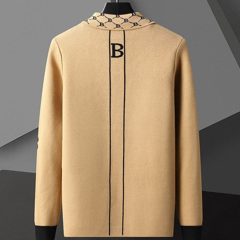 Signature collar button cardigan, styled front view