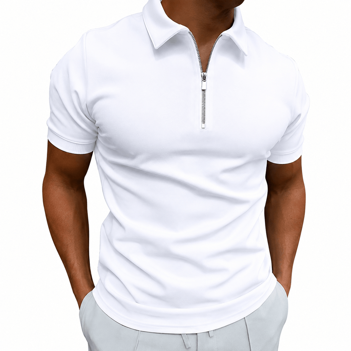 Slim fit half-zip polo, white front view