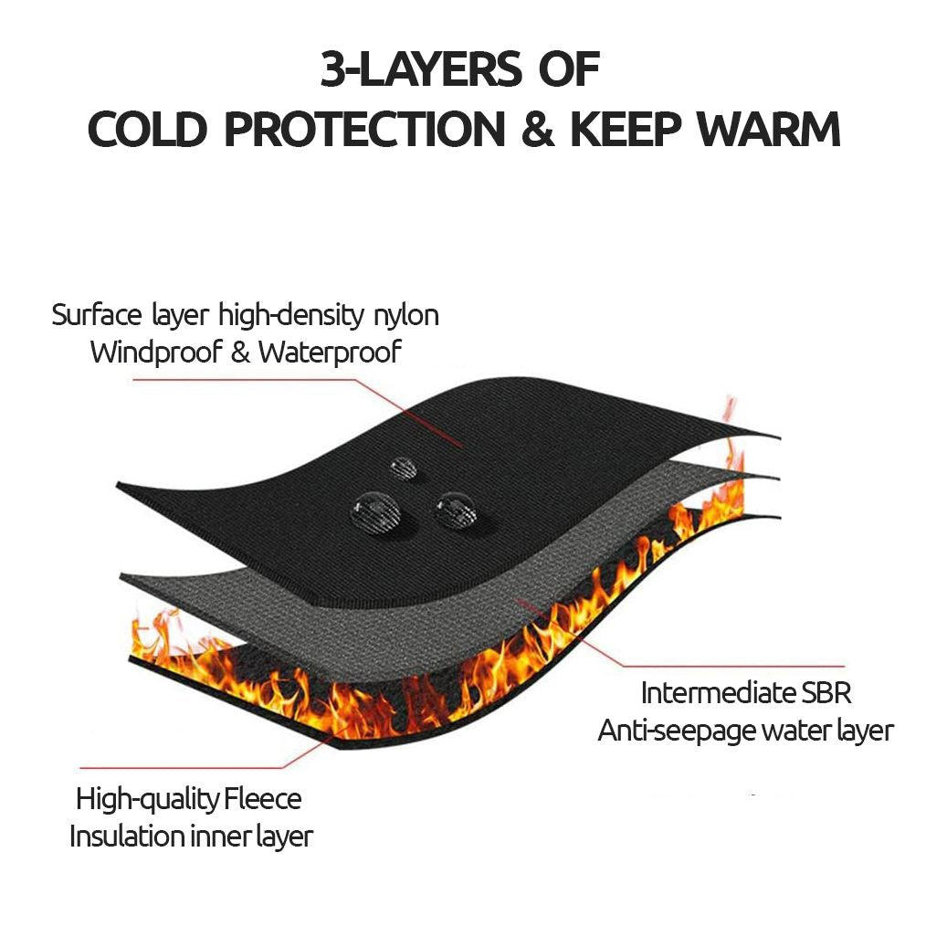 Black cycling gloves shown with three-layer cold protection and warm fleece insulation