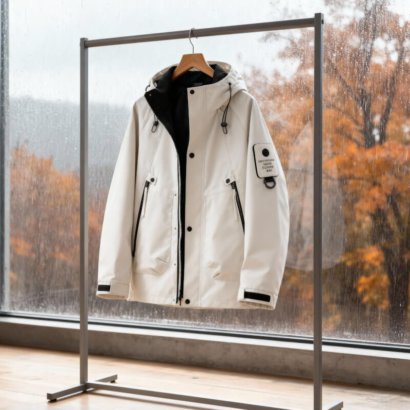 Adjustable hood softshell jacket, hood detail view