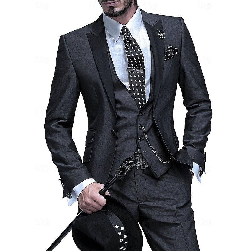 Men's three-piece tailored set, black color view