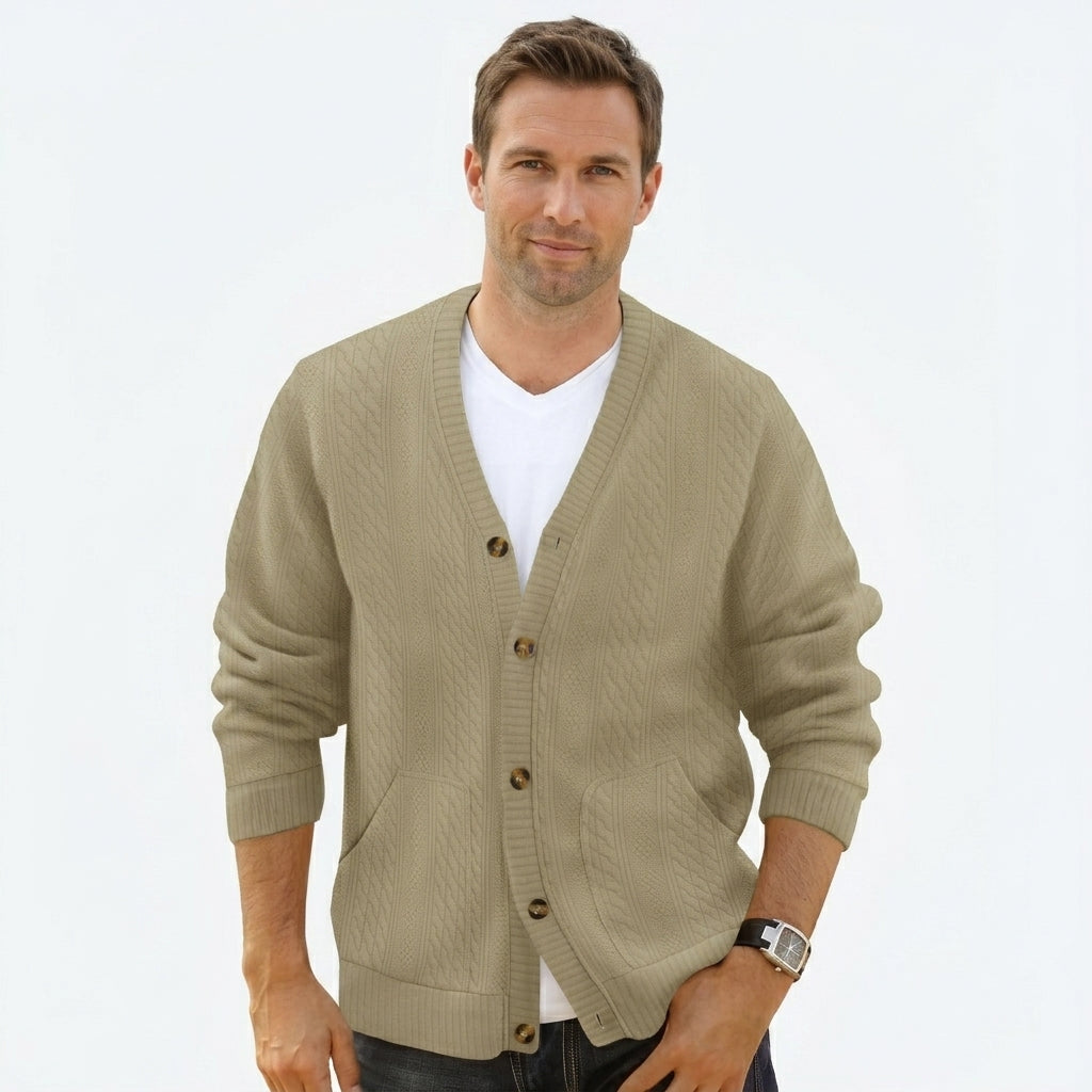 Men's Textured Knit Button Cardigan