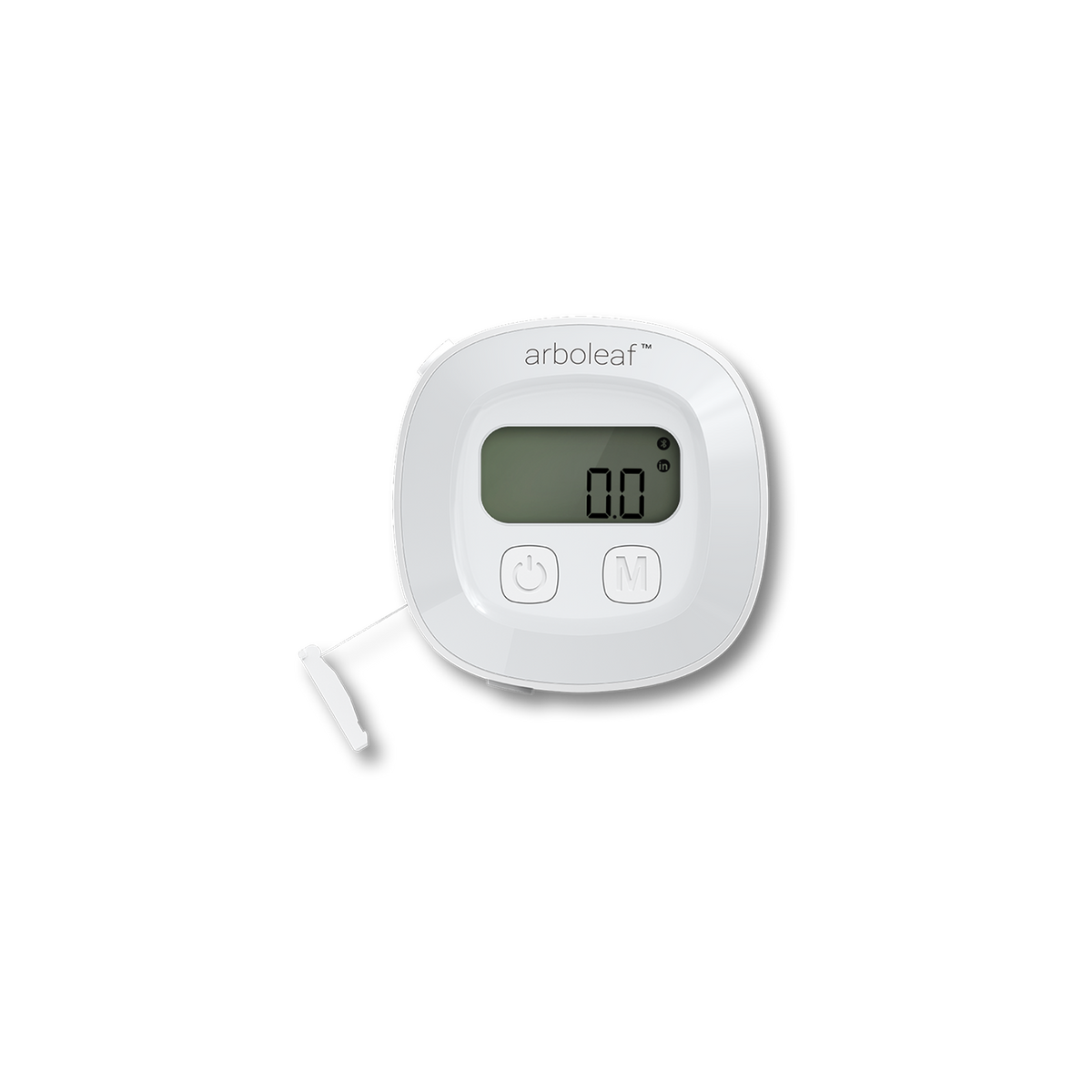 Smart tape measure sensor with digital display and white buttons, arboeleaf brand