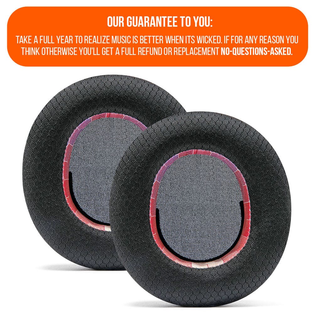 Cooling gel replacement earpads, dark charcoal fabric with pink trim, two-pack view