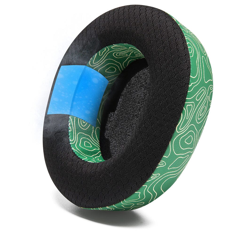 Green circuit-pattern cooling gel ear pad with textured black outer ring