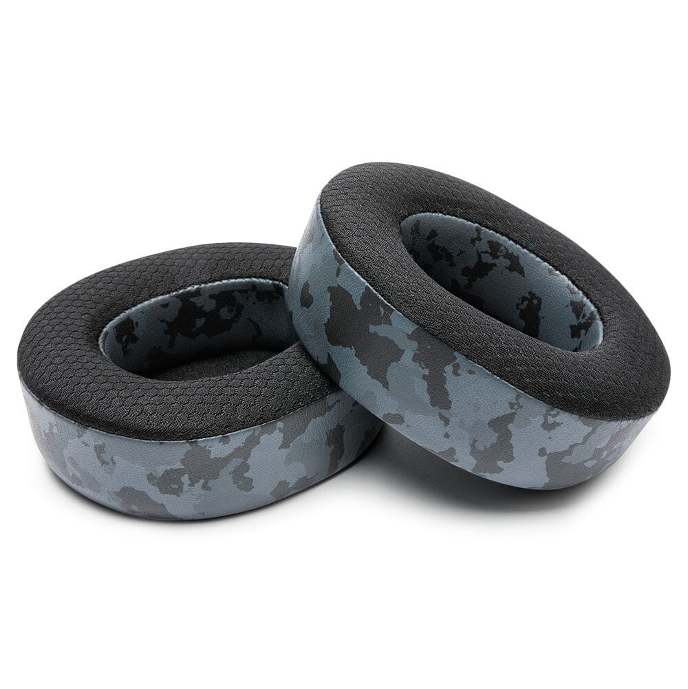 Cooling gel replacement earpads, black with dark camo side panels and blue-gray accents