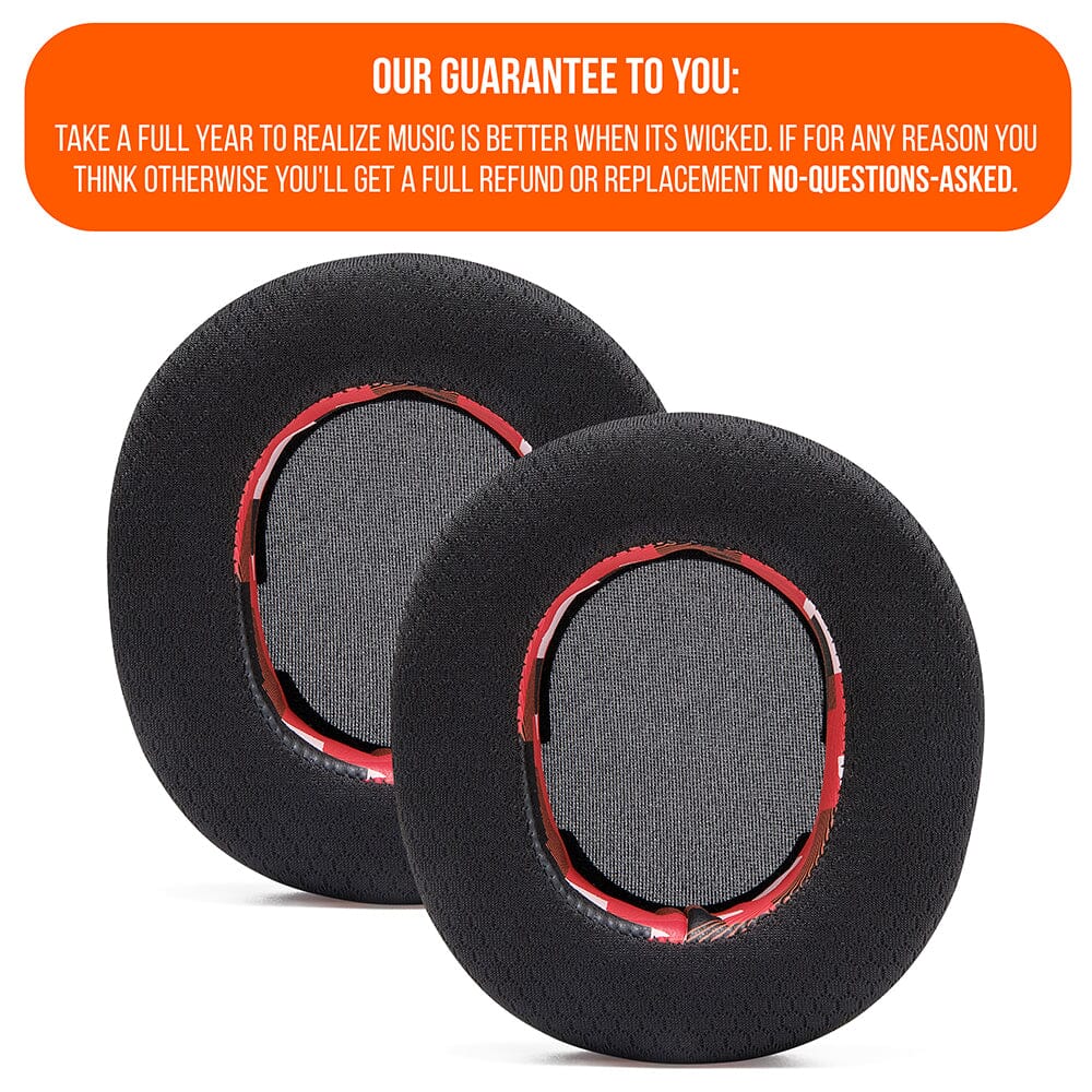 Black cooling gel replacement earpads with red trim, pair of cushioned rings