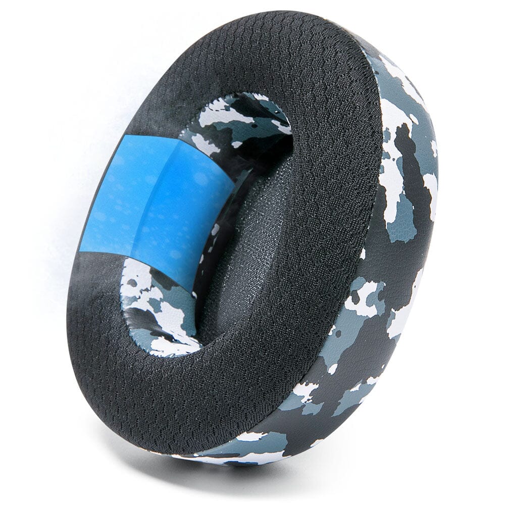 Cooling gel replacement earpad with black fabric and blue camo side panel detail