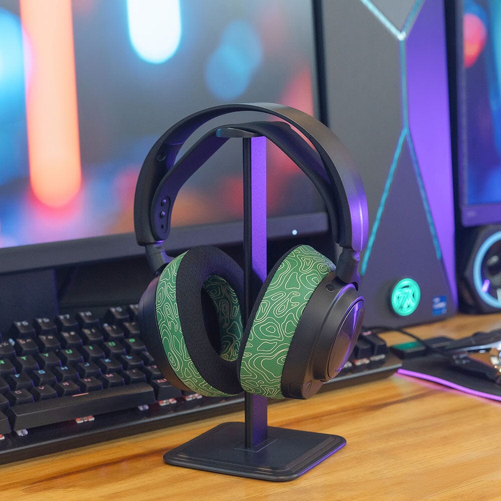Cooling gel replacement ear pads in green camo on over-ear headset